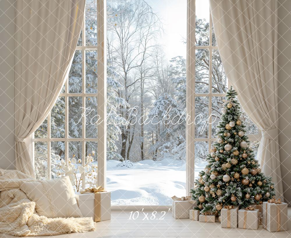 Kate Christmas Tree Gifts Snowy Window Backdrop Designed by Emetselch -UK
