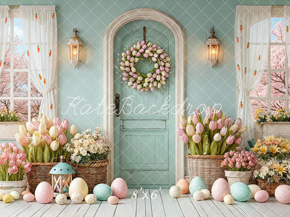 Kate Easter Bunny Eggs Tulips Pastel Fleece Backdrop Designed by Emetselch