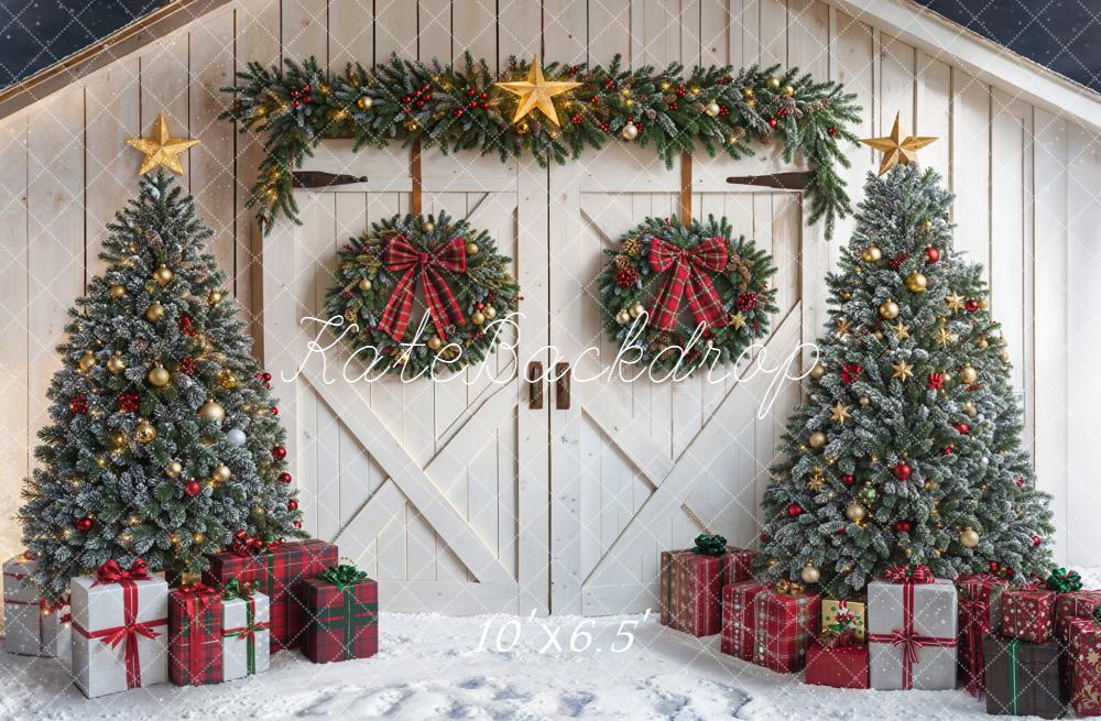 Kate Christmas Trees Wreaths Barn Door Backdrop Designed by Emetselch -UK