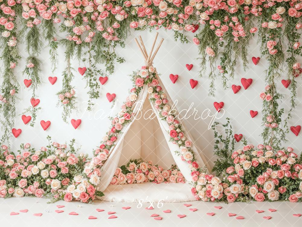 Kate Valentine Flower Arch Tent Hearts Backdrop Designed by Emetselch