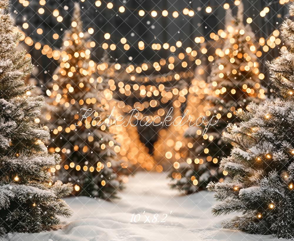 Kate Christmas Snowy Trees Bokeh Lights Backdrop Designed by Emetselch -UK