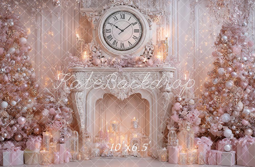 Kate Christmas Pink Fireplace Clock Gifts Backdrop Designed by Ashley Paul