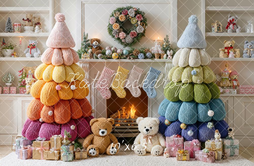 Kate Christmas Knitted Trees Presents Fireplace Backdrop Designed by Emetselch