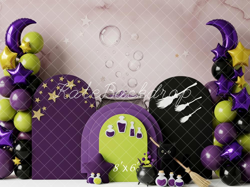 Kate Halloween Broomsticks Potions Balloons Purple Backdrop Designed by Patty Robert