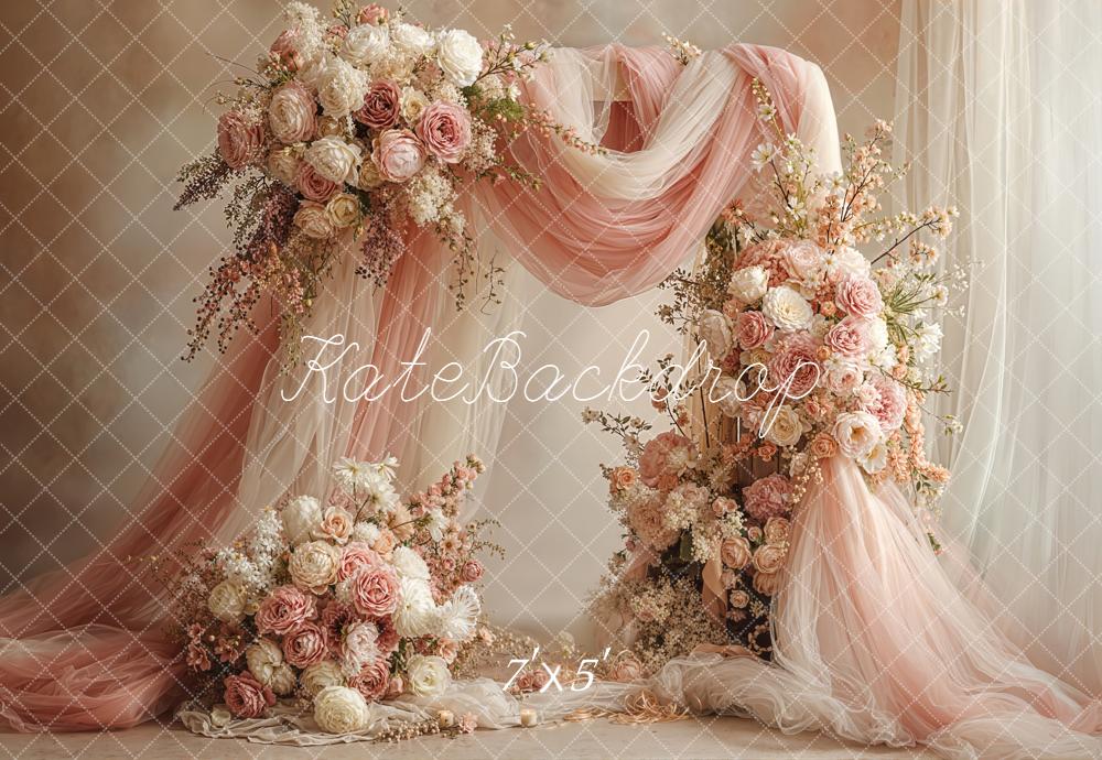 Kate Wedding Floral Arch Pink Drapes Backdrop Designed by Emetselch -UK