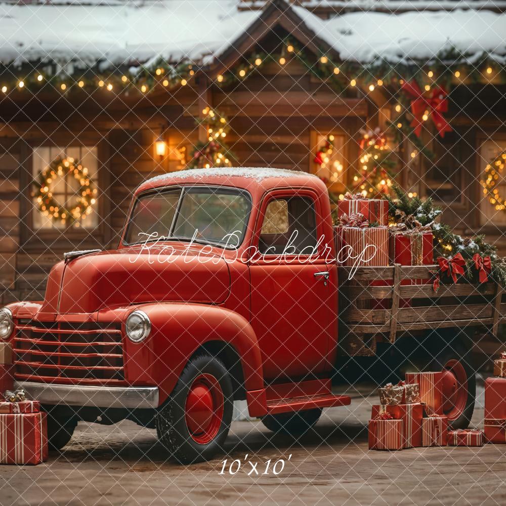 Kate Christmas Red Truck Gifts Cabin Backdrop Designed by Emetselch -UK