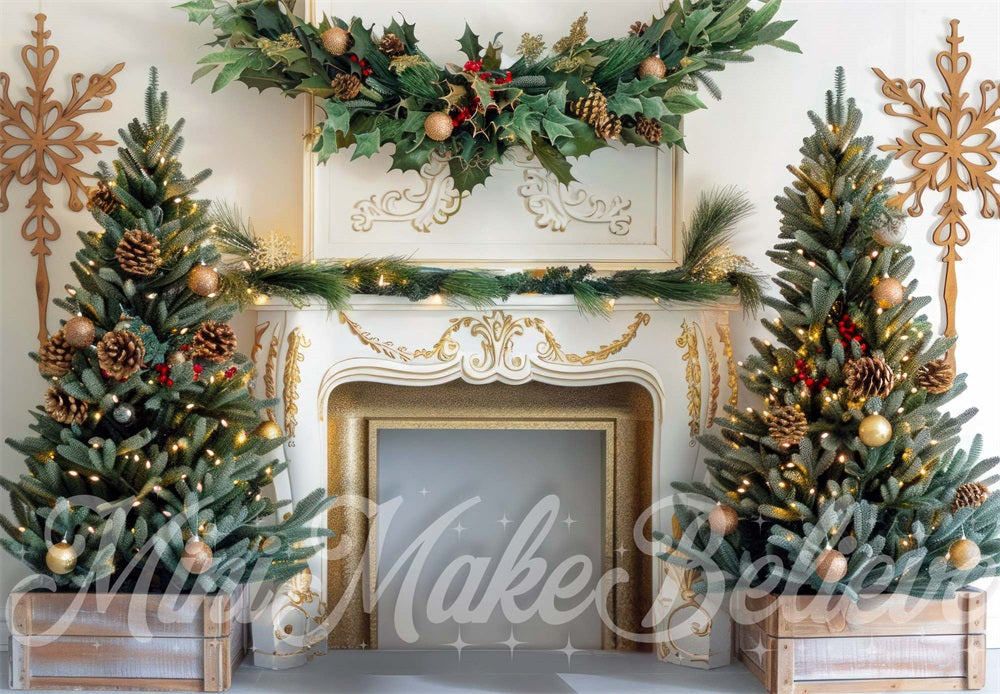 Kate Christmas Tree Golden White Fireplace Backdrop Designed by Mini MakeBelieve -UK