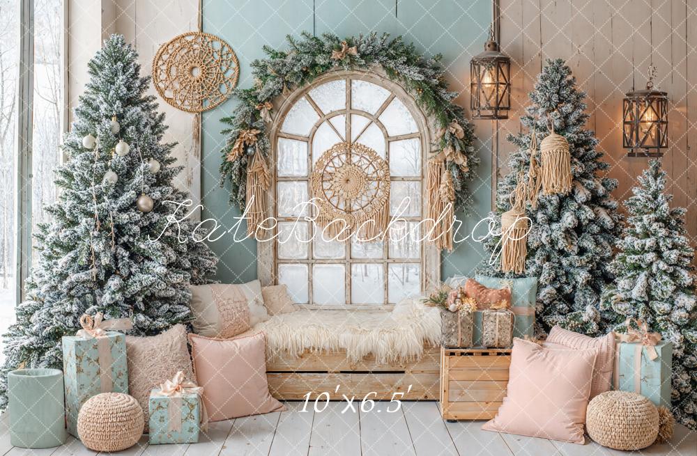 Kate Christmas Trees Window Cozy Room Fleece Backdrop Designed by Emetselch -UK
