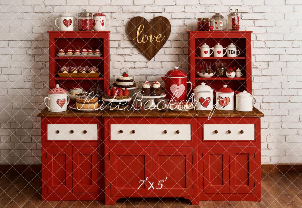 Kate Valentine Red Cabinet Heart Kitchen Backdrop Designed by Emetselch