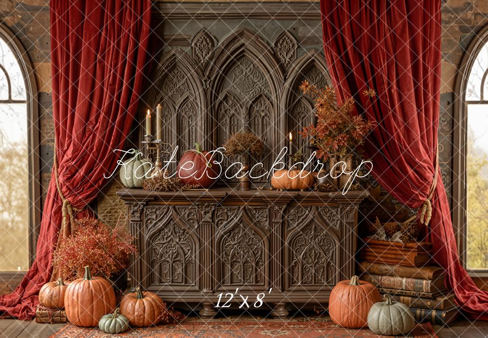 Kate Autumn Pumpkins Gothic Cabinet Fleece Backdrop Designed by Emetselch -UK