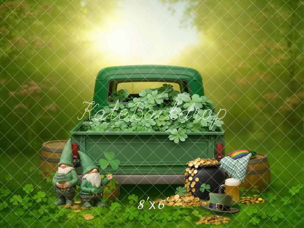 Kate St Patrick's Day Green Truck Shamrock Gnomes Backdrop Designed by Emetselch
