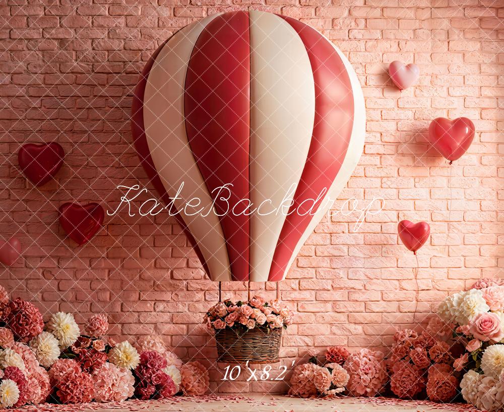 Kate Hot Air Balloon Floral Pink Brick Backdrop Designed by Emetselch