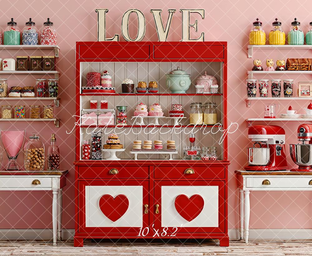 Kate Love Sweets Red Cabinet Shelves Backdrop Designed by Emetselch -UK
