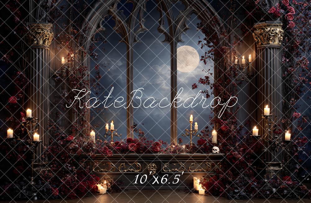 Kate Gothic Castle Window Candles Roses Backdrop Designed by Ashley Paul