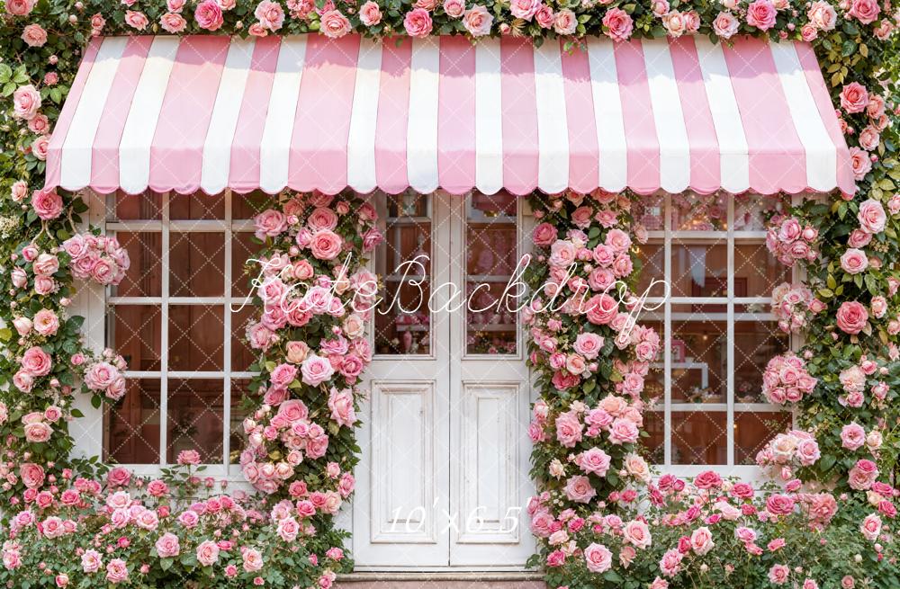 Kate Pink Rose Door Striped Awning Backdrop Designed by Emetselch