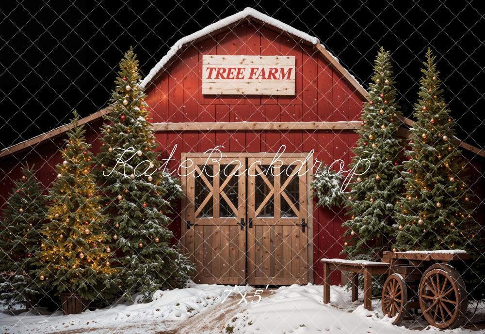 Kate Christmas Forest Red Tree Farm Backdrop Designed by Emetselch -UK