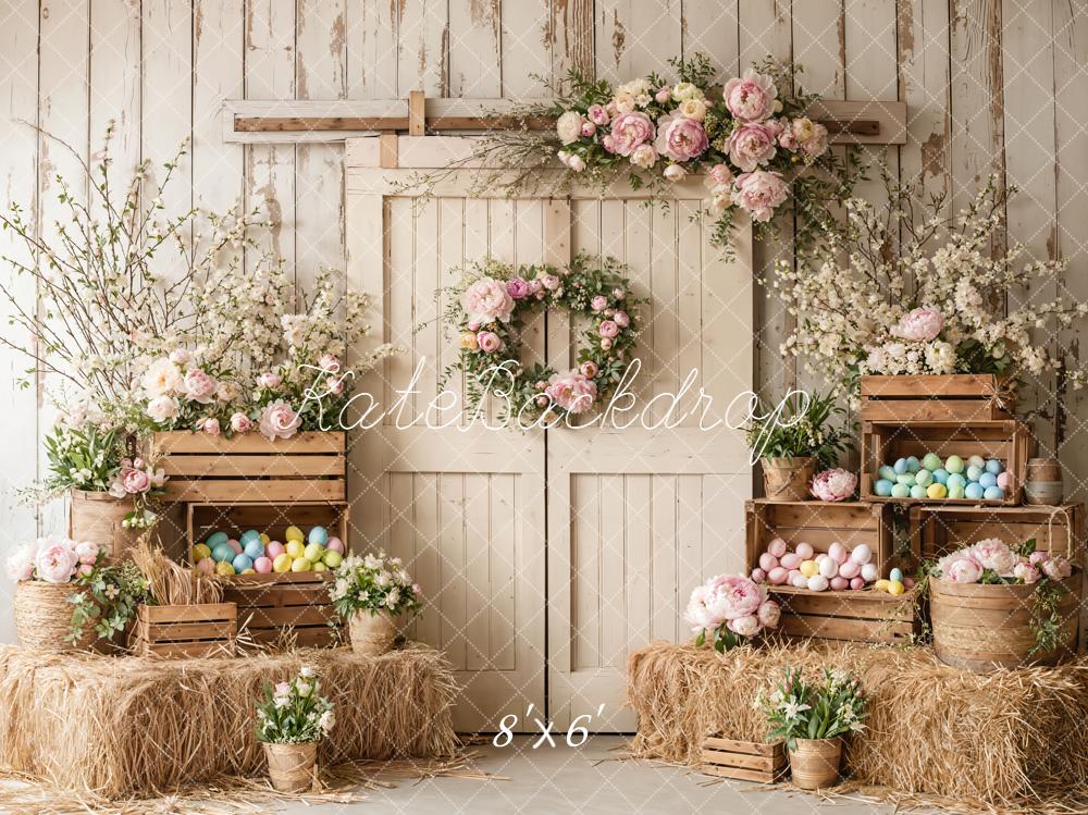 Kate Easter Bunny Eggs Arch Rustic Fleece Backdrop Designed by Emetselch -UK