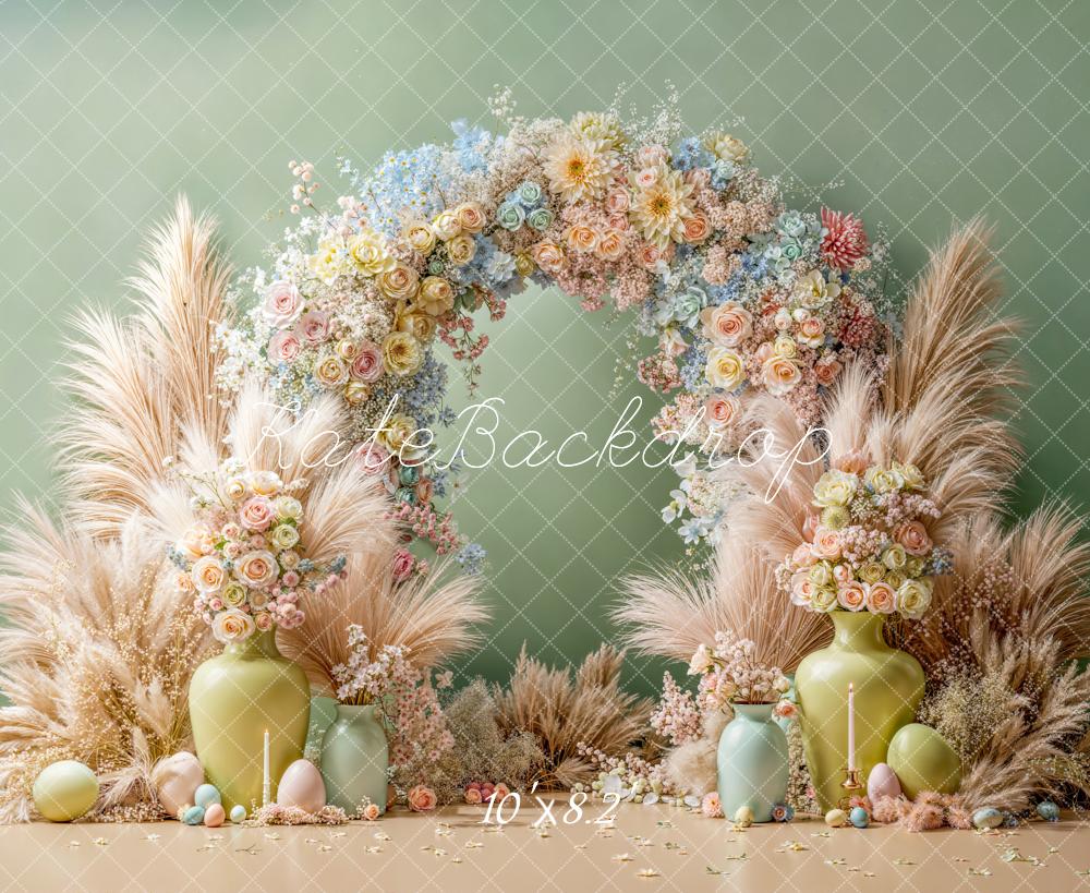 Kate Easter Floral Arch Pastel Eggs Pampas Backdrop Designed by Emetselch