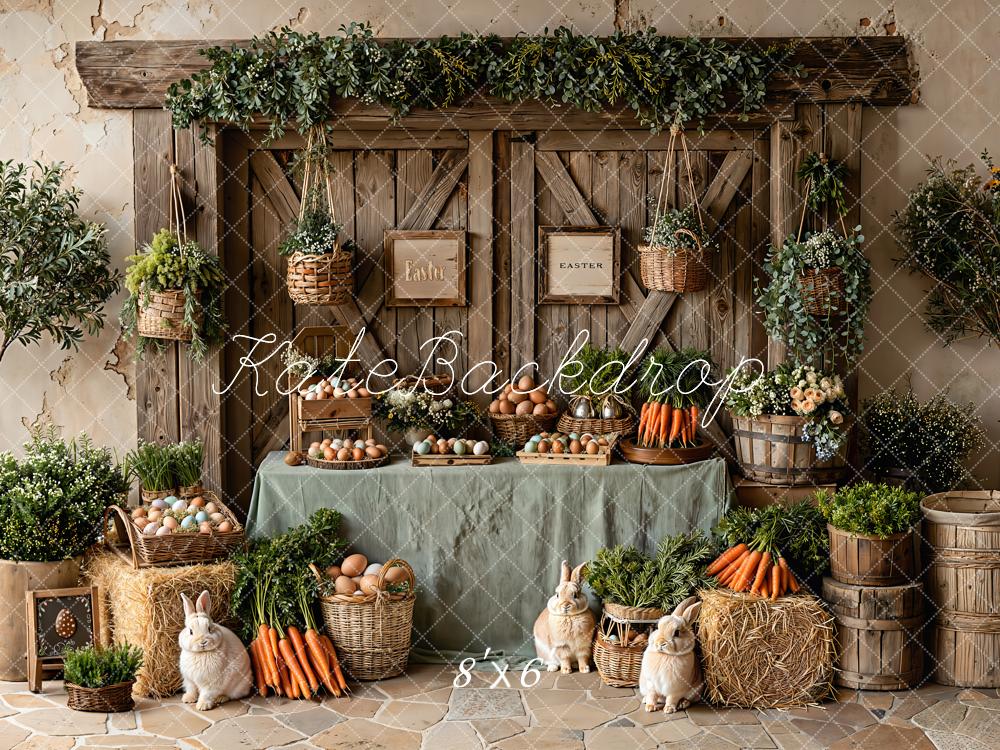 Kate Easter Barn Eggs Carrots Bunnies Greenery Backdrop Designed by Emetselch -UK