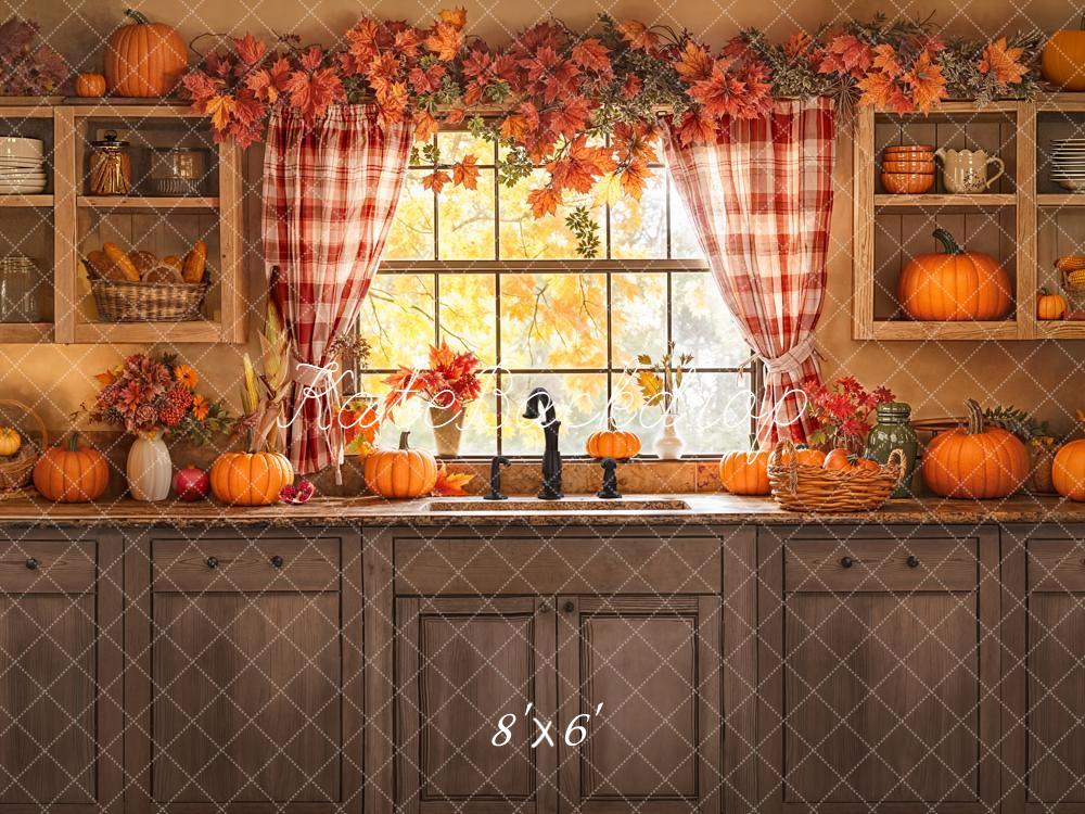 Kate Autumn Kitchen Pumpkins Window Backdrop Designed by Emetselch -UK