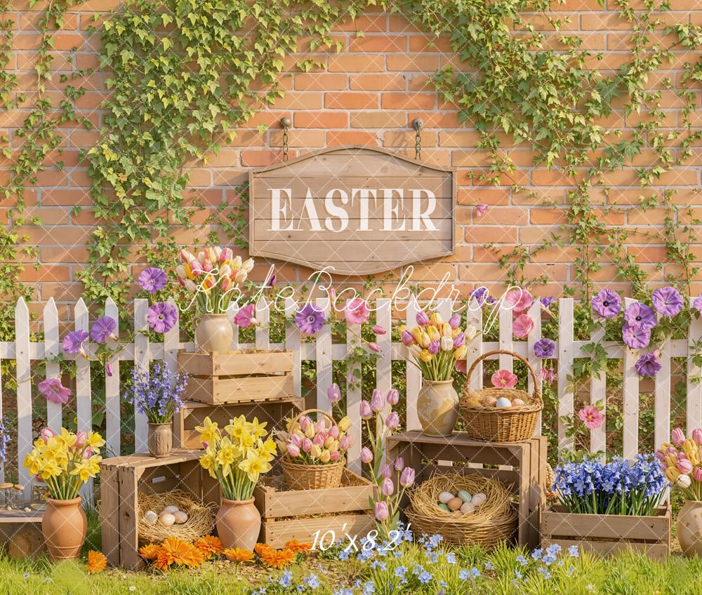 Kate Easter Floral Eggs Picket Fence Fleece Backdrop Designed by Emetselch -UK