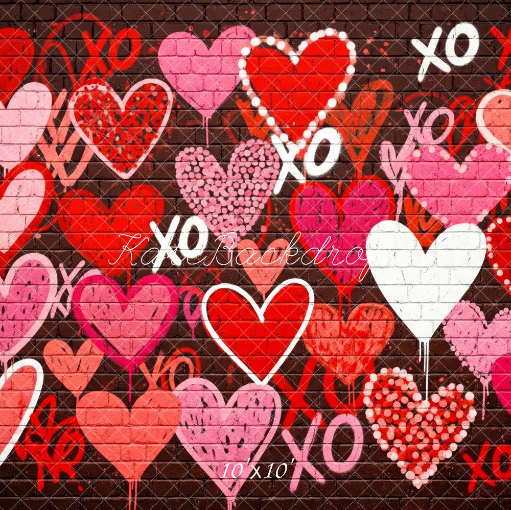 Kate Graffiti Hearts Brick Wall Valentine Backdrop Designed by Patty Robert