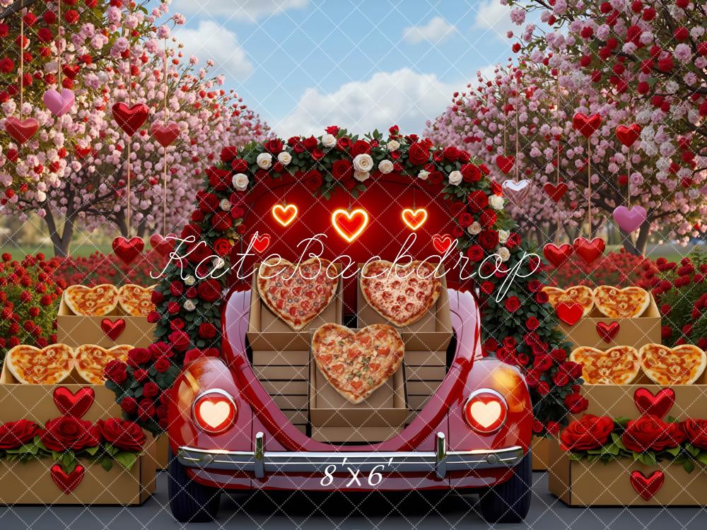 Kate Valentine Heart Pizza Car Blossom Backdrop Designed by Mini MakeBelieve -UK