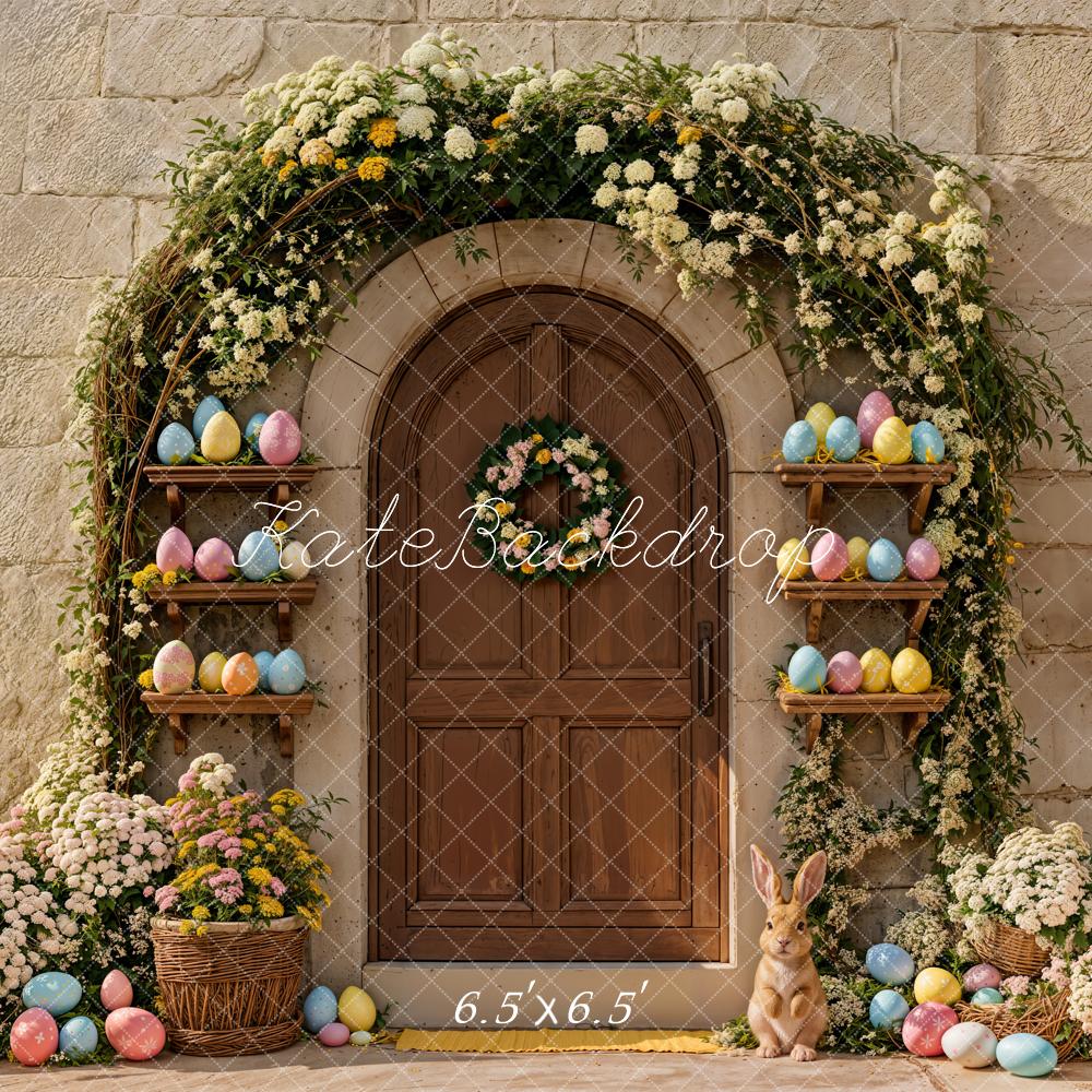 Kate Easter Bunny Arch Wooden Door Pastel Eggs Backdrop Designed by Emetselch