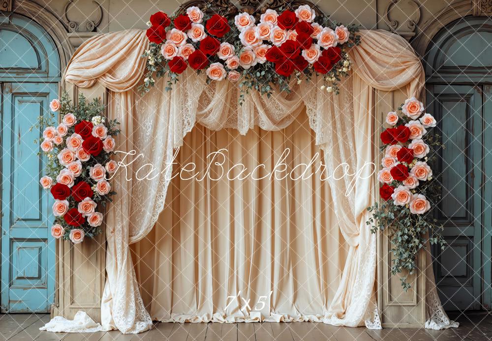 Kate Flower Arch Red Pink Roses Drapes Backdrop Designed by Mini MakeBelieve -UK