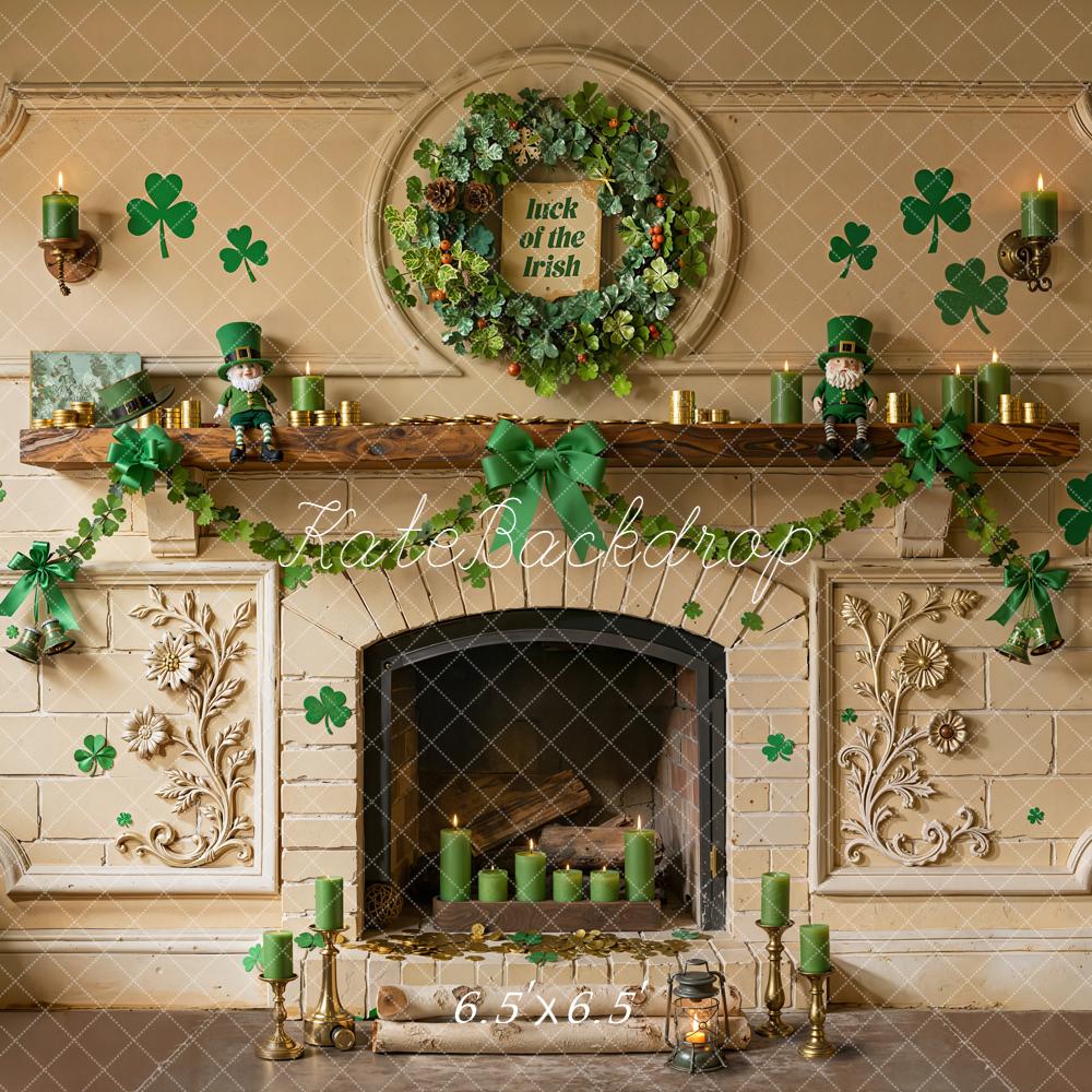 Kate Shamrock Fireplace Wreath Leprechaun Backdrop Designed by Emetselch