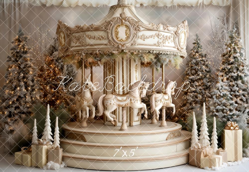 Kate Carousel Christmas Trees Presents Backdrop Designed by Patty Robert -UK