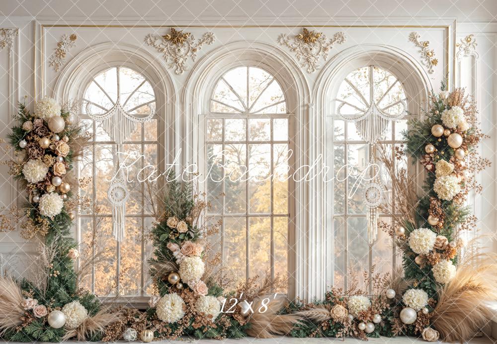 Kate Floral Arch Christmas Ornaments Window Fleece Backdrop Designed by Emetselch -UK