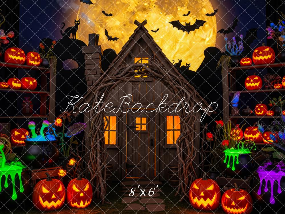 Kate Halloween Pumpkin Shelves Glowing Moon Backdrop Designed by Patty Robert