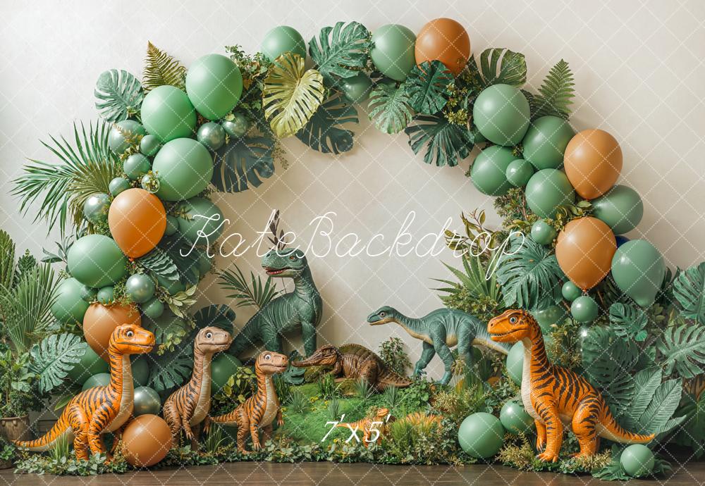 Kate Dinosaur Balloon Arch Greenery Backdrop Designed by Emetselch