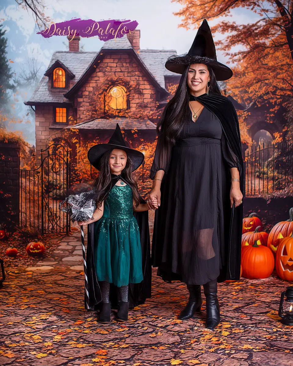 Kate Halloween Autumn House Maple Tree Backdrop Designed by Emetselch -UK
