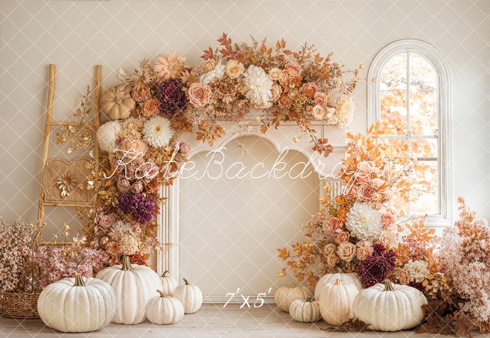 Kate Autumn Floral Arch White Pumpkins Backdrop Designed by Emetselch -UK