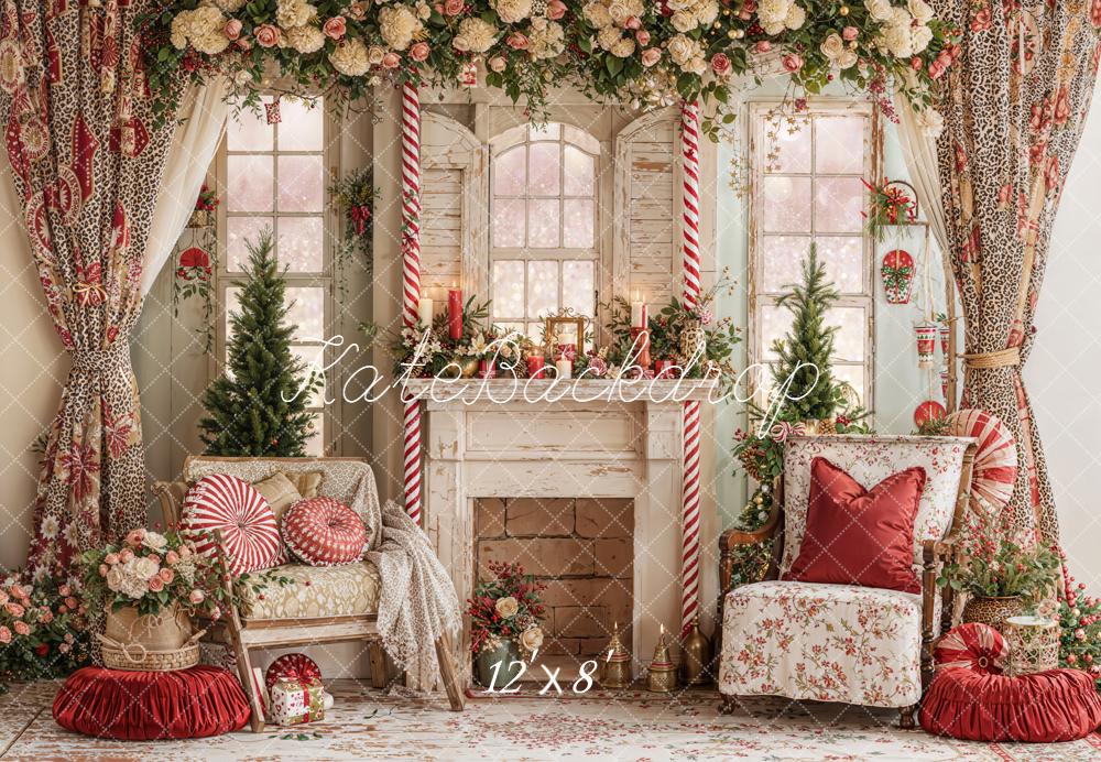 Kate Christmas Floral Fireplace Vintage Backdrop Designed by Emetselch -UK