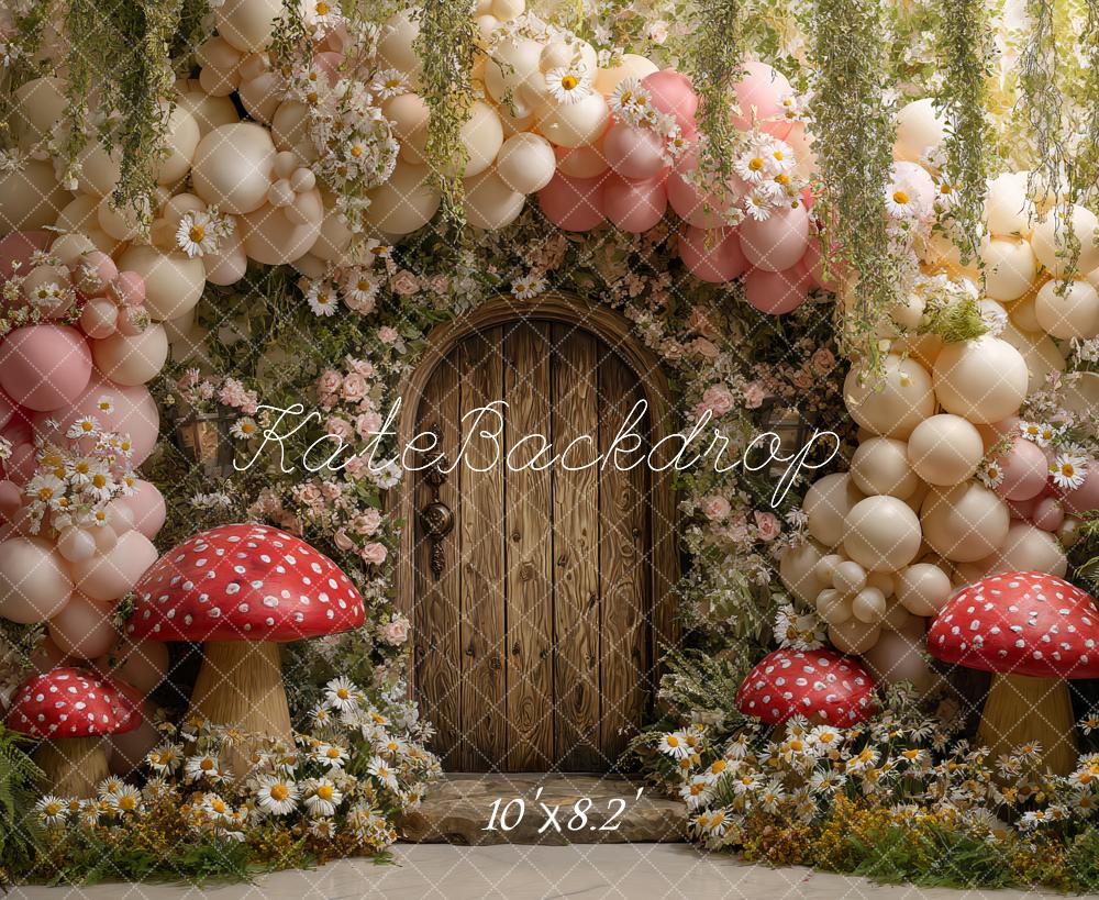 Kate Fairy Fantasy Balloon Arch Mushrooms Backdrop Designed by Ashley Paul