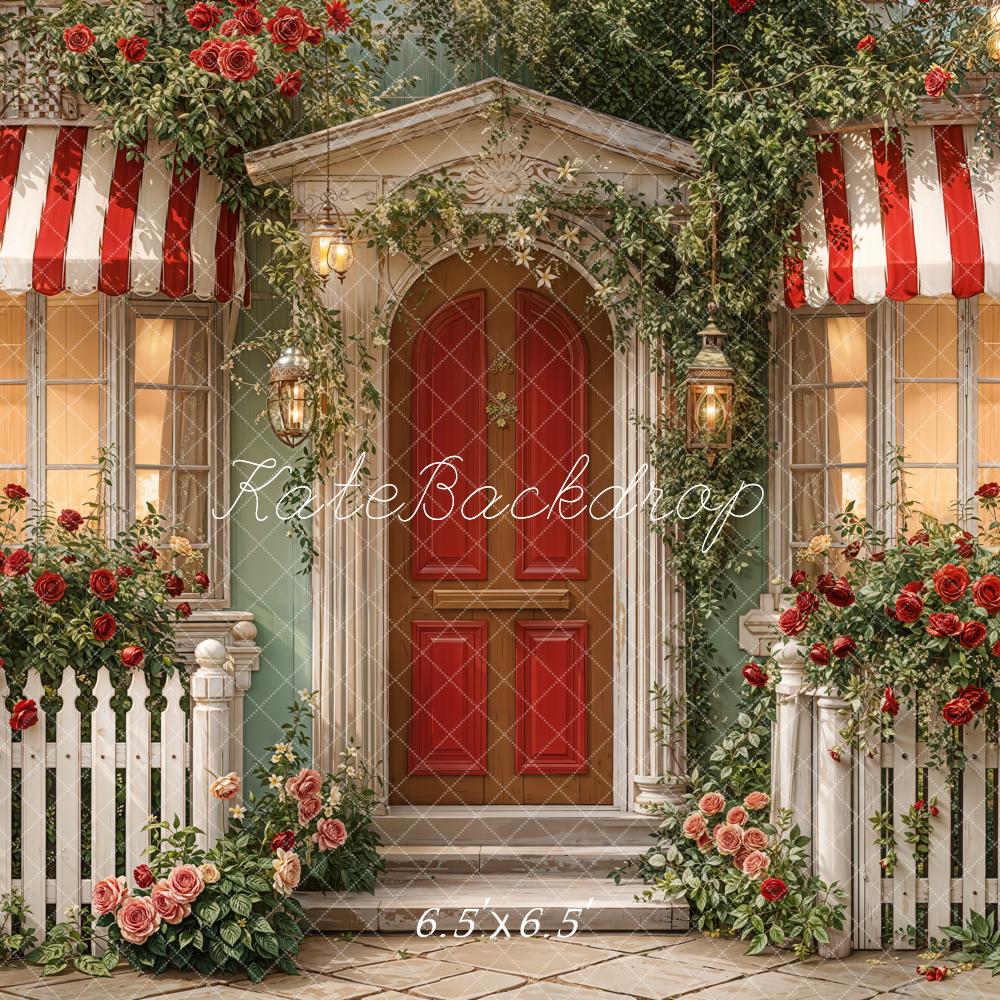 Kate Vintage House Red Door Rose Garden Backdrop Designed by Emetselch -UK