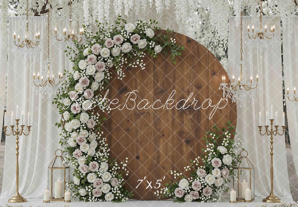 Kate Wedding Garland Chandeliers Wood Backdrop Designed by Mini MakeBelieve -UK