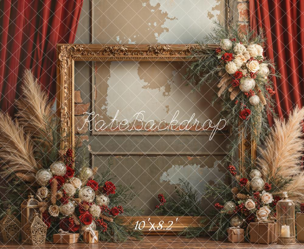 Kate Vintage Wall Gold Frame Christmas Floral Backdrop Designed by Emetselch -UK