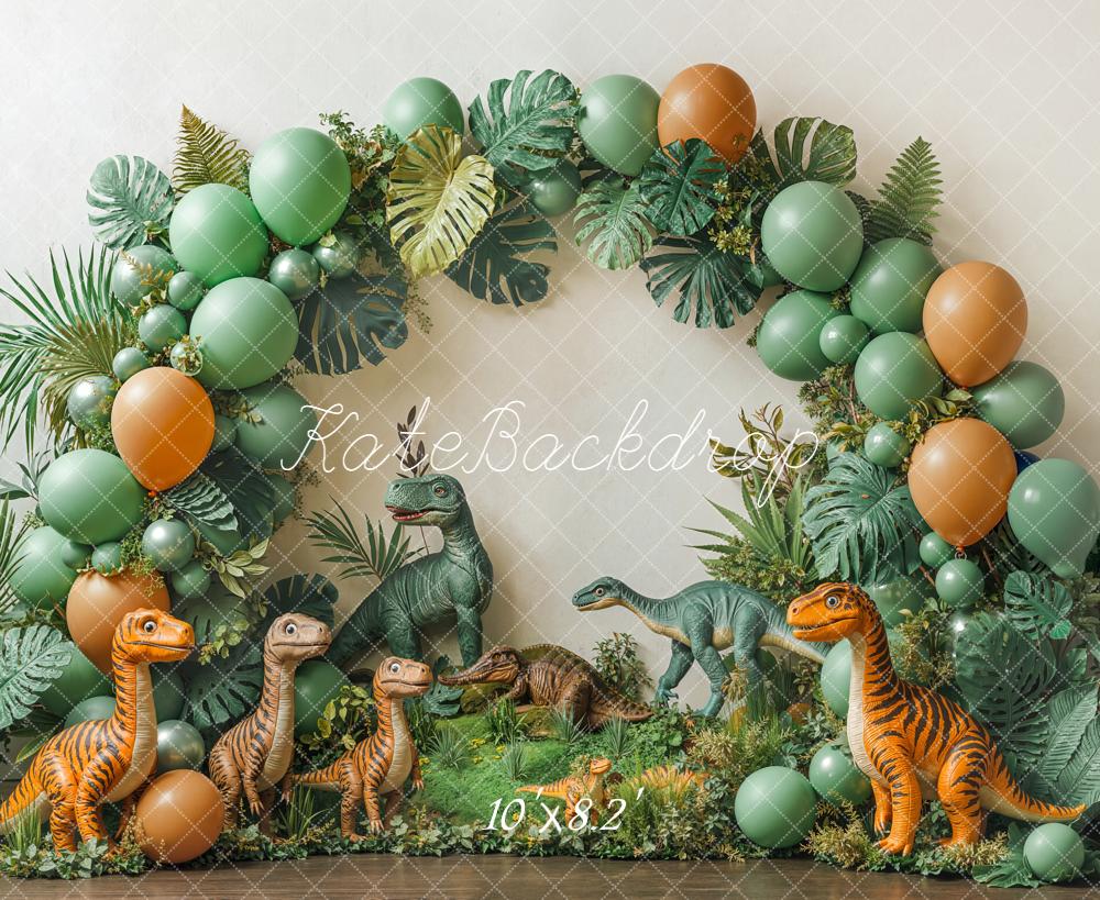 Kate Dinosaur Balloon Arch Greenery Backdrop Designed by Emetselch