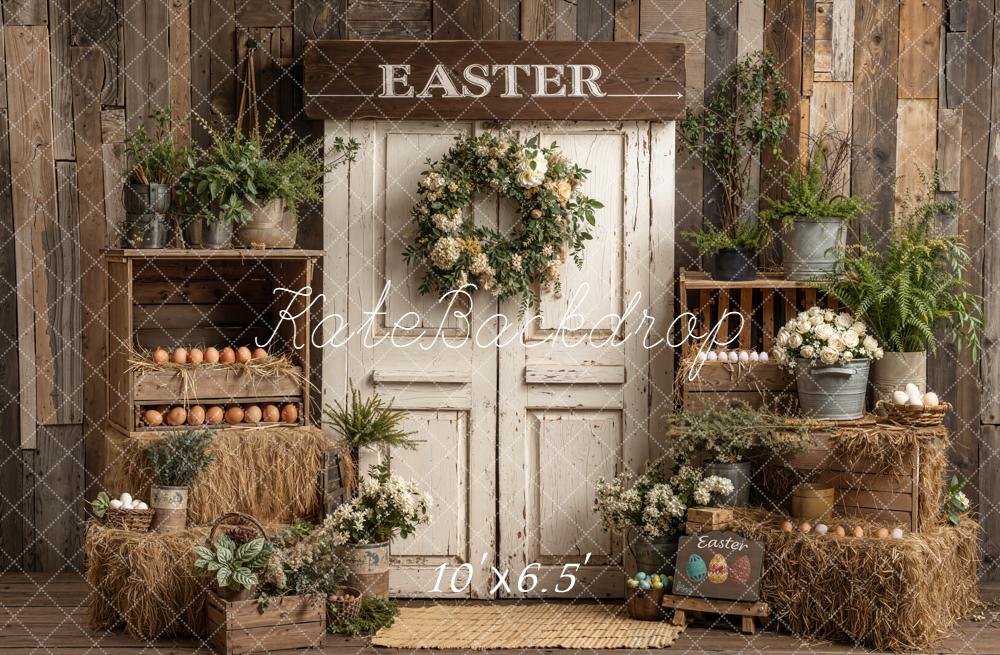 On Sale Kate Easter Rustic Door Hay Eggs Backdrop Designed by Emetselch