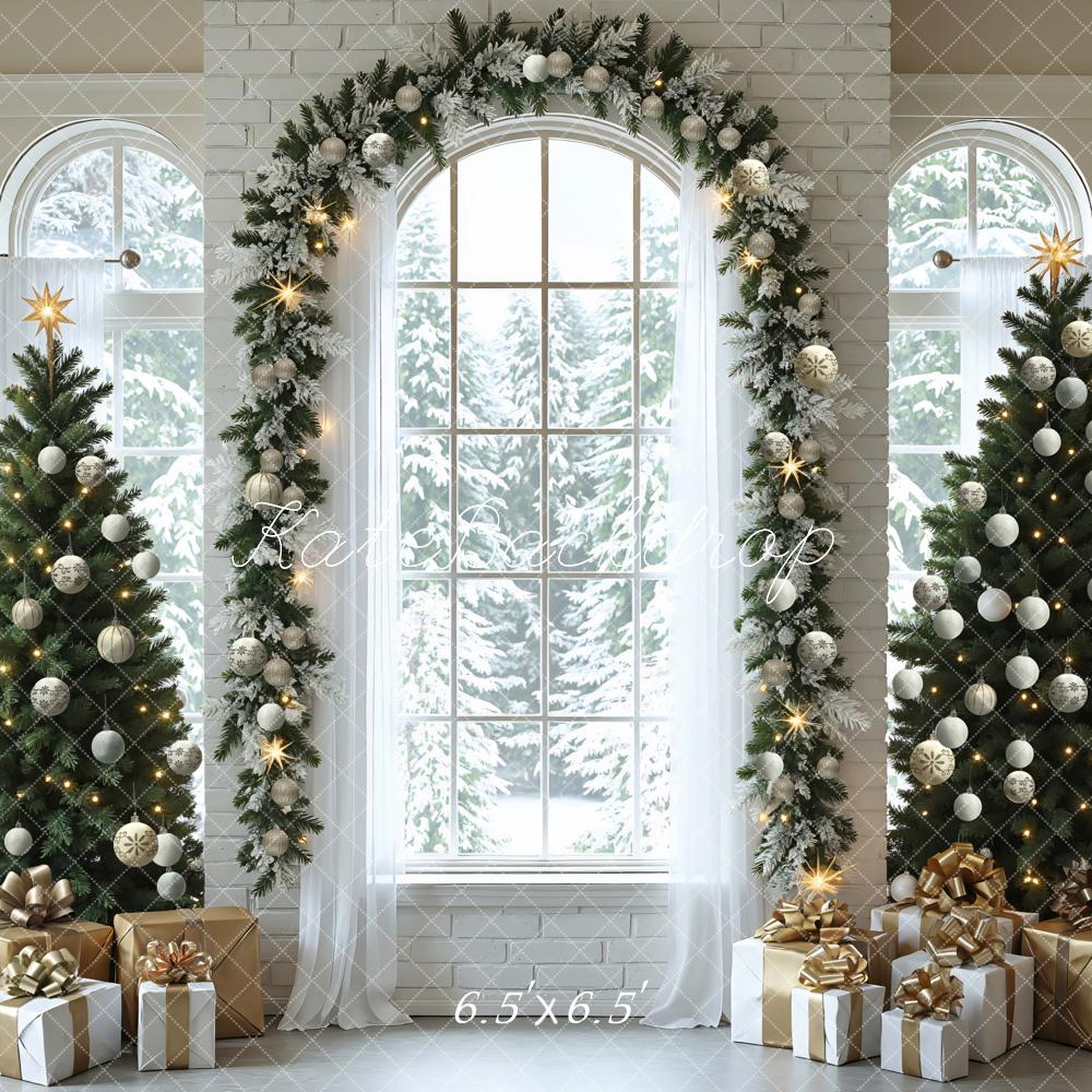 Kate Christmas Trees Arched Window Presents Backdrop Designed by Mini MakeBelieve -UK