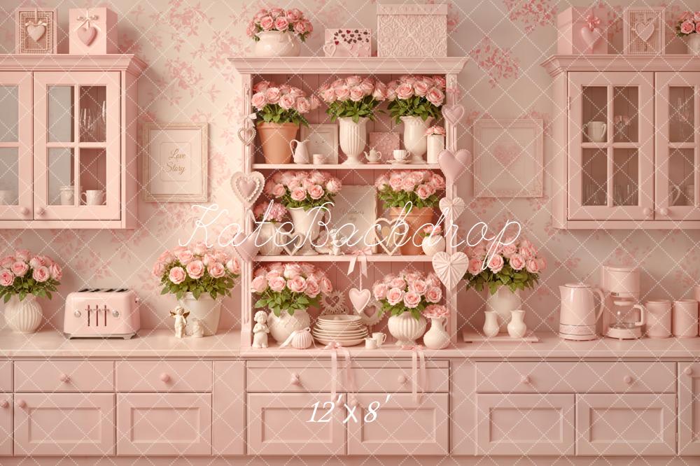 Kate Pink Floral Kitchen Cabinet Backdrop Designed by Emetselch