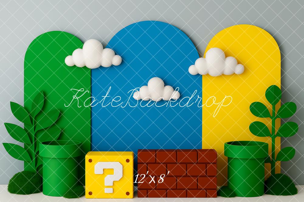 Kate Game Pipes Block Brick Clouds Backdrop Designed by Patty Robert