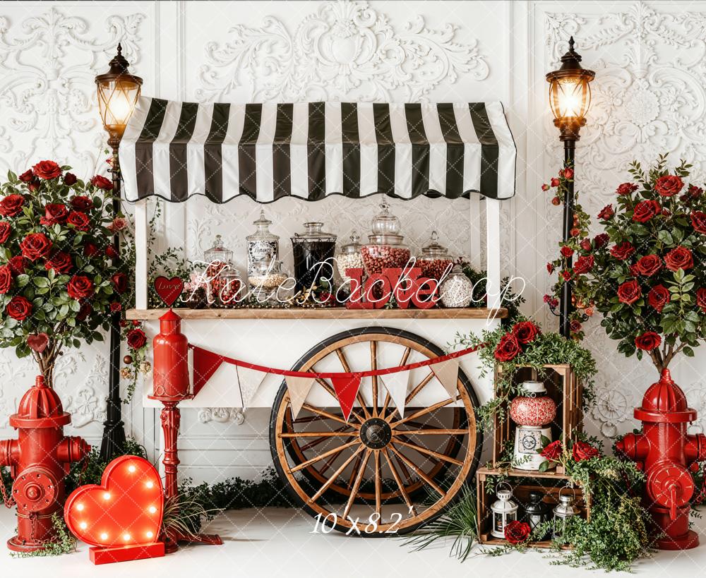 Kate Valentine Candy Cart Red Roses Hydrant Backdrop Designed by Emetselch