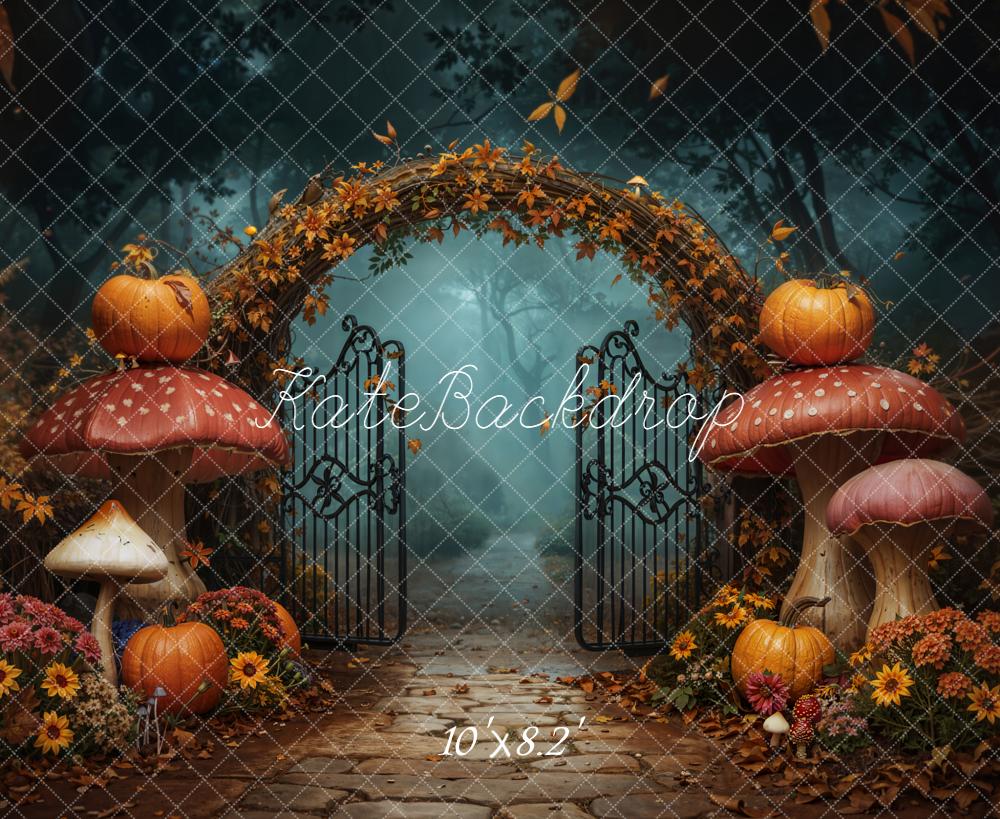 Kate Halloween Gate Mushrooms Fleece Backdrop Designed by Chain Photography -UK