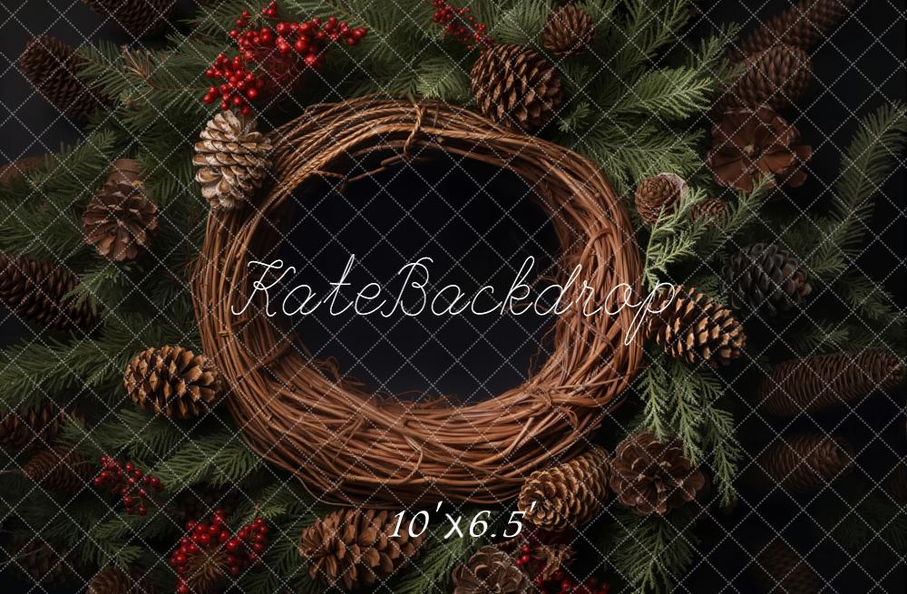 Kate Christmas Pinecones Wreath Fir Branches Backdrop Designed by Emetselch