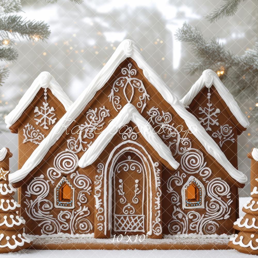 Kate Christmas Gingerbread House Snowy Backdrop Designed by Mini MakeBelieve -UK
